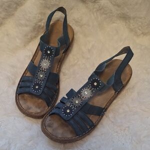 Rieker Blue AntiStress Beaded Elastic Strap Sandals 628G9-16 Sz 40 (US 8.5-9)